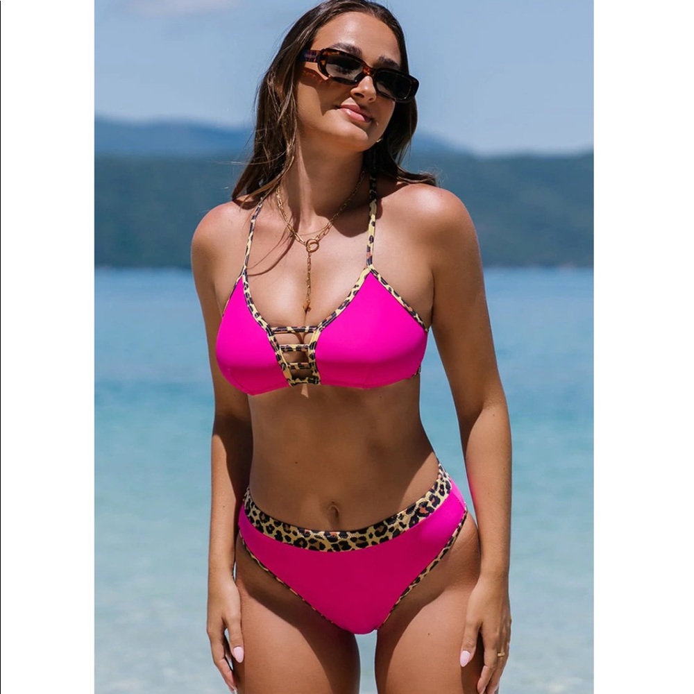 Hot Pink Leopard Accent Bikini Set